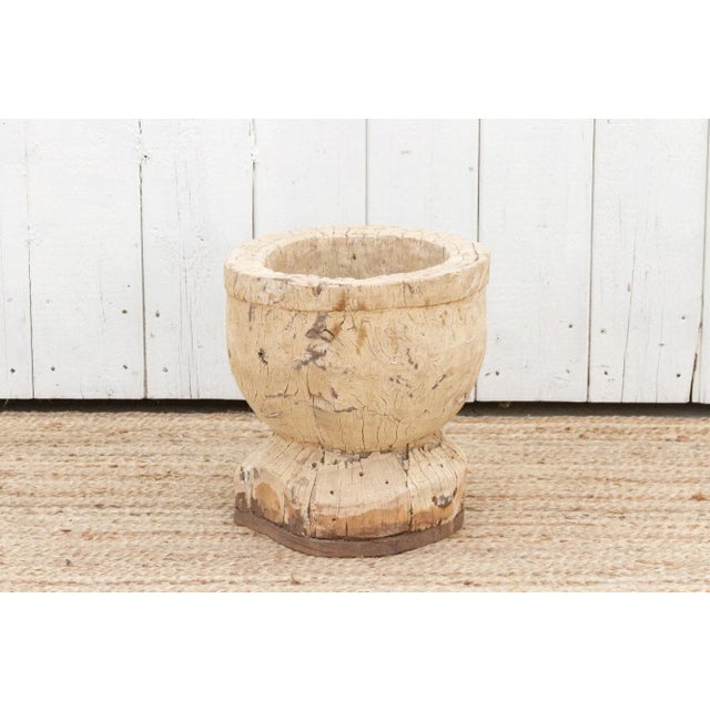 Indian Rustic Bleached Wood Ukhali Pot For Sale - Image 3 of 9
