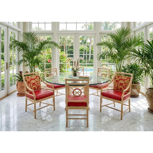 2000 - 2009 Set of Six McGuire Bamboo Target Back Dining Chairs For Sale - Image 5 of 11