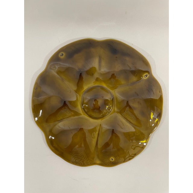 1950s French Gien Majolica Olive Green Oyster Plate For Sale - Image 6 of 15
