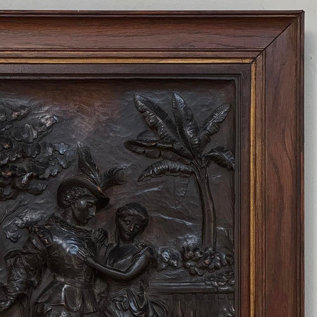 Burnt Umber 19th Century Renaissance Revival Carved Walnut Framed Panel For Sale - Image 8 of 16