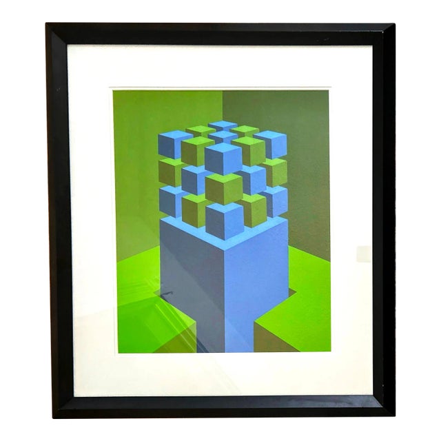 1970s Original Signed "Elevated Cubes" Op Art Silkscreen Print by Marko Spalatin, Ed. 36/60 Framed For Sale