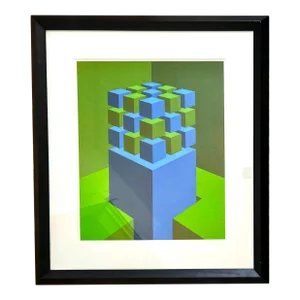 1970s Original Signed "Elevated Cubes" Op Art Silkscreen Print by Marko Spalatin, Ed. 36/60 Framed