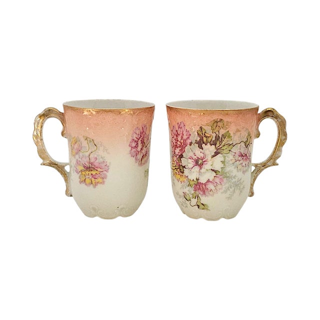 Cream 1900s Klingenberg & Dwenger Limoges Hand-Painted Chocolate Cups & Saucers - 9 pcs For Sale - Image 8 of 10