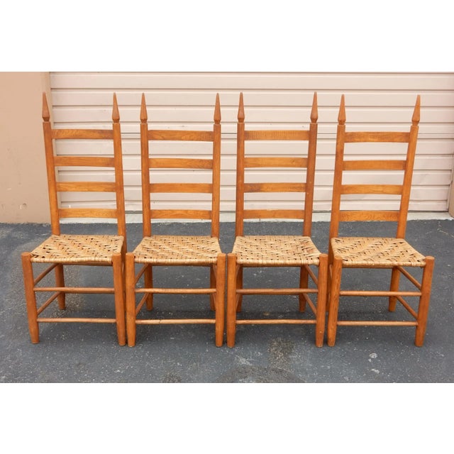 Antique Pennsylvania Shaker Style Tall Ladderback & Rush Dining Chair Set For Sale - Image 10 of 11