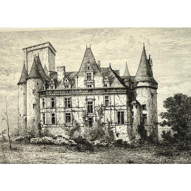 Antique Etching of French Chateau Rochefoucauld by Eugène Sadoux C. 1860 For Sale In New York - Image 6 of 7