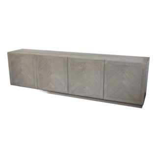 Restoration Hardware Grey Herringbone 4-Door Media Console For Sale