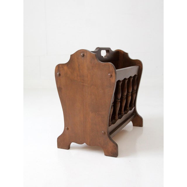 Brown Mid-Century Colonial Style Wood Magazine Rack For Sale - Image 8 of 11
