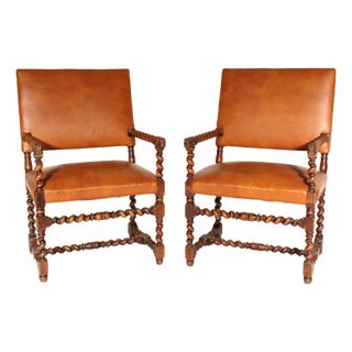 Pair of Baroque Style Barley Twist Armchairs For Sale