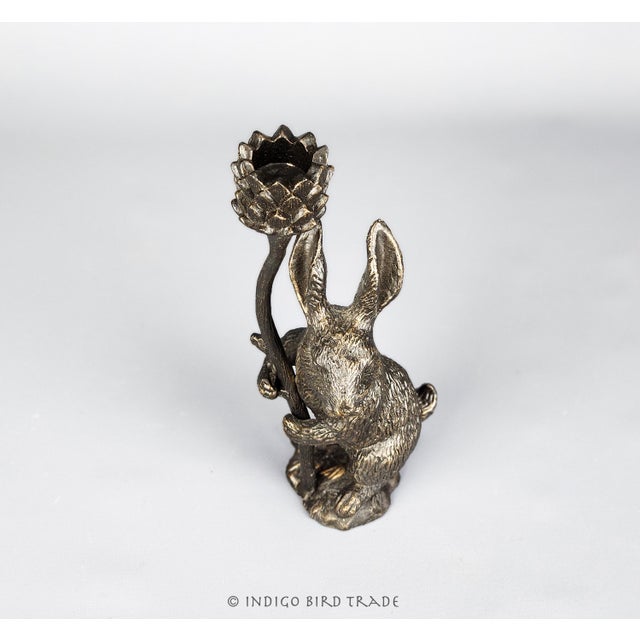 Mid 20th Century Vintage Bronze Rabbit Butler With Flower Candlestick Holder For Sale - Image 5 of 8