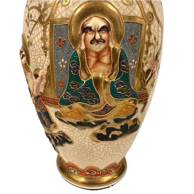 Japanese Antique Japanese Meiji Period Satsuma Earthenware Vase For Sale - Image 3 of 18