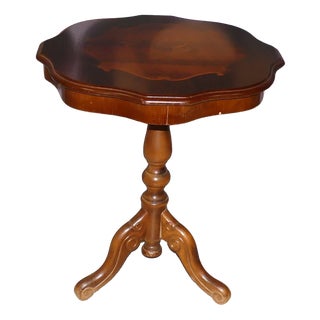 Chippendale-Style Side Table with Inlaid Details and Shelf, 1970s For Sale