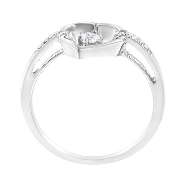 Contemporary 14K White Gold 1/8 Cttw Channel Set Round-Cut Diamond Heart Ring (H-I Color, SI2-I1 Clarity) For Sale - Image 3 of 6