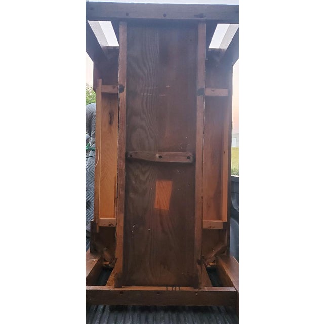 Rare 1900s Antique Mission Oak Craftsmen Library Table With Pullout Writing Desk With Ink Well For Sale - Image 12 of 16