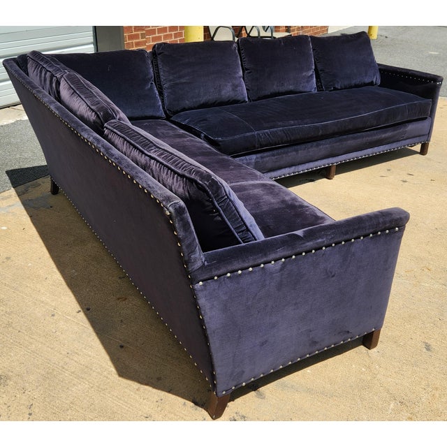 Lillian August Lillian August Blue Velvet Two-Piece Sectional Sofa For Sale - Image 4 of 9