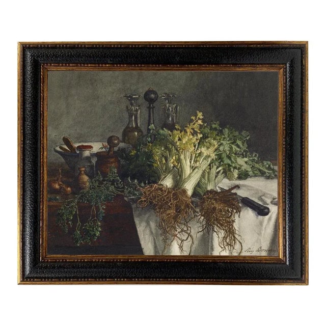 Beaux-Arts "Still Life on Kitchen Table" After Leon Bonvin, Contemporary Reproduction Print on Canvas, Black Frame, 16 x 20 For Sale - Image 3 of 3