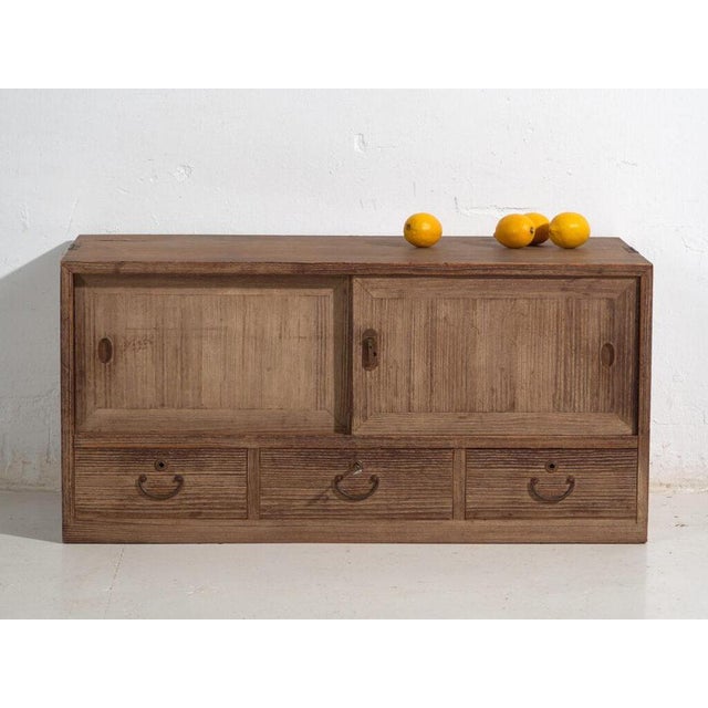 Low Antique Tansu Cabinet with Sliding Doors For Sale - Image 12 of 14