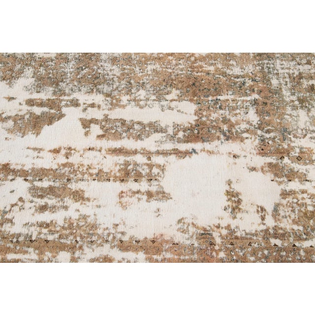 Vintage Distressed Handmade Allover Tan Wool Rug 7'8" X 11'8" For Sale - Image 4 of 7
