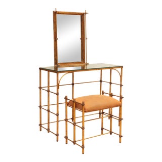 Gilded Rope-Tied Vanity With Mirror & Stool - 2 Pieces For Sale