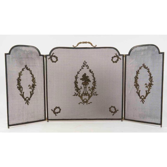 Fire screen, 3 bronze panels, 19th century, napoleon iii period. Large napoleon iii-period fire screen, 19th century, with...