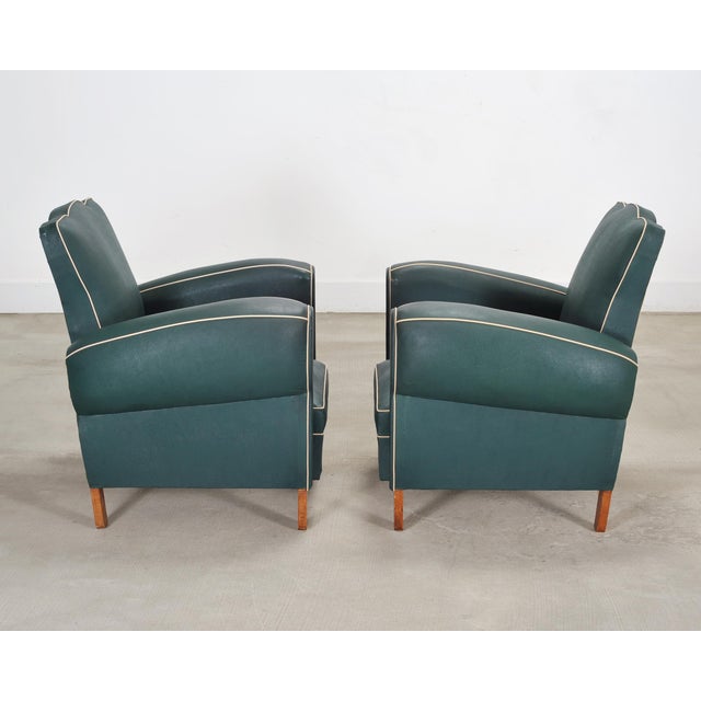 Dark Green Pair of 20th Century French Art Deco Period Green Club Chairs For Sale - Image 8 of 17
