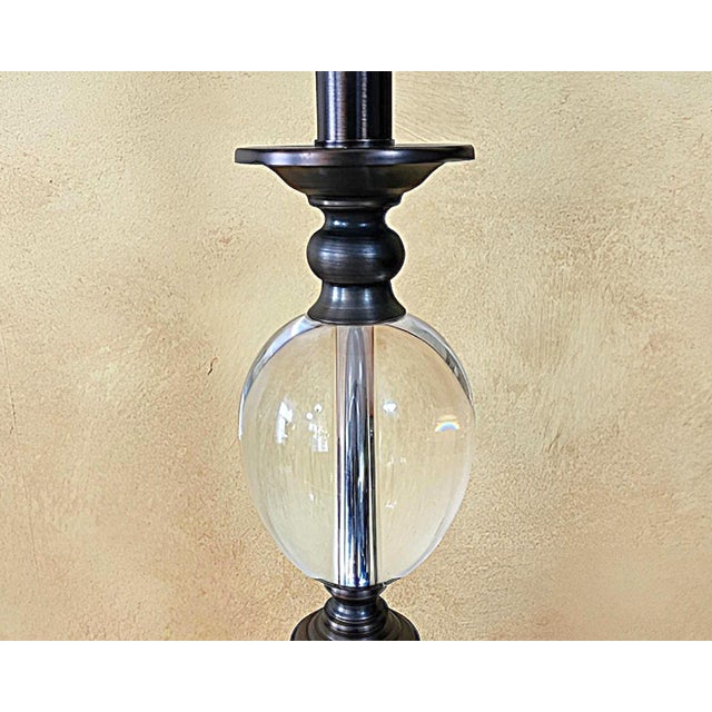 Crystal Ball Urn Lamp With Copper Finish & White Bell Shade – 30” Transitional Accent Lamp For Sale - Image 9 of 18