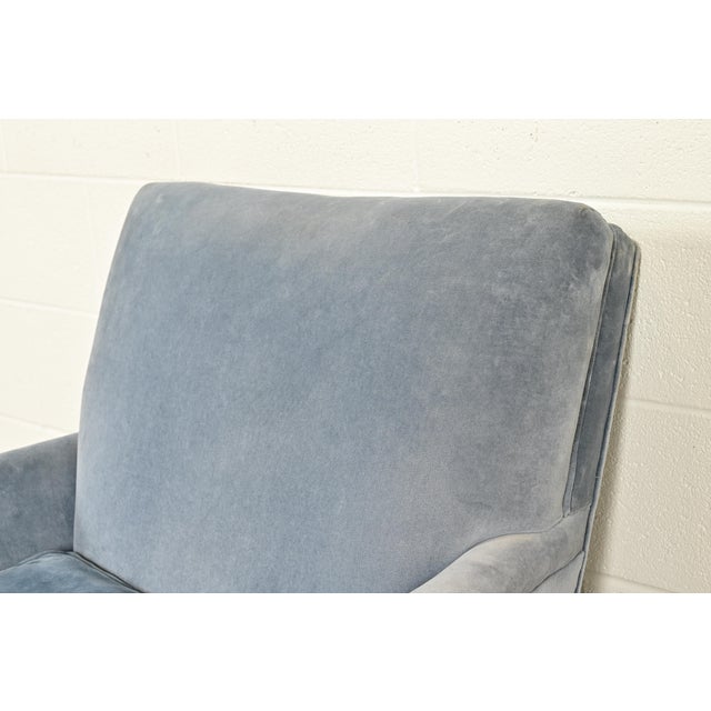 Baker Furniture Style French Provincial Louis XV Carved Walnut Velvet Upholstered Lounge Chair and Ottoman | Circa 1960s For Sale - Image 9 of 16