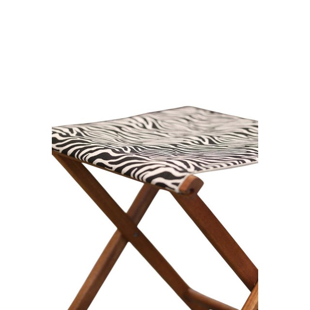 Wood Folding Stool in Teak with Zebra Patterned Upholstery, 1960s For Sale - Image 7 of 15
