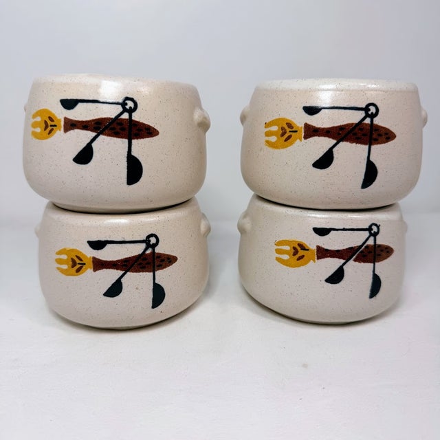 Cream Vintage Mid Century Modern West Bend Speckled Stoneware Bean Pots - Set of 4 For Sale - Image 8 of 10
