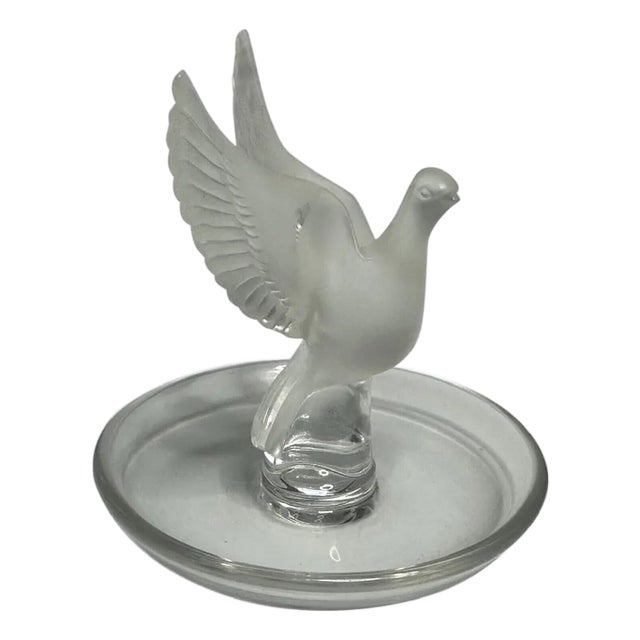Mid 20th Century Lalique Frosted Crystal Dove Ring Tray - Thalie France For Sale
