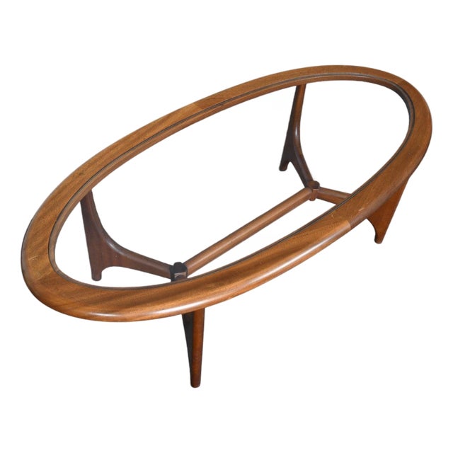 Mid 20th Century Oval + Glass Coffee Table Attributed to Stonehill For Sale