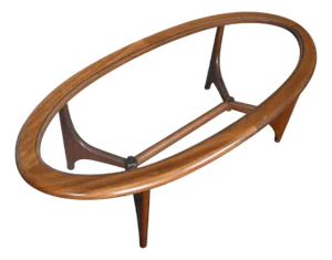 Mid 20th Century Oval + Glass Coffee Table Attributed to Stonehill