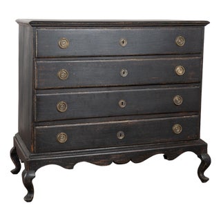 18th Century Large Danish Black-Painted Oak Chest of Drawers For Sale