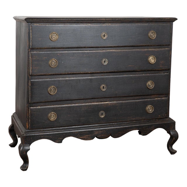 18th Century Large Danish Black-Painted Oak Chest of Drawers For Sale
