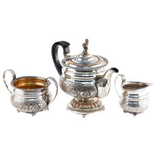 Antique Ornate Silver-Plated Tea Set, 1890s, Set of 3 For Sale
