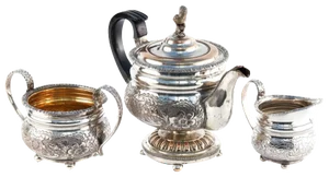 Antique Ornate Silver-Plated Tea Set, 1890s, Set of 3