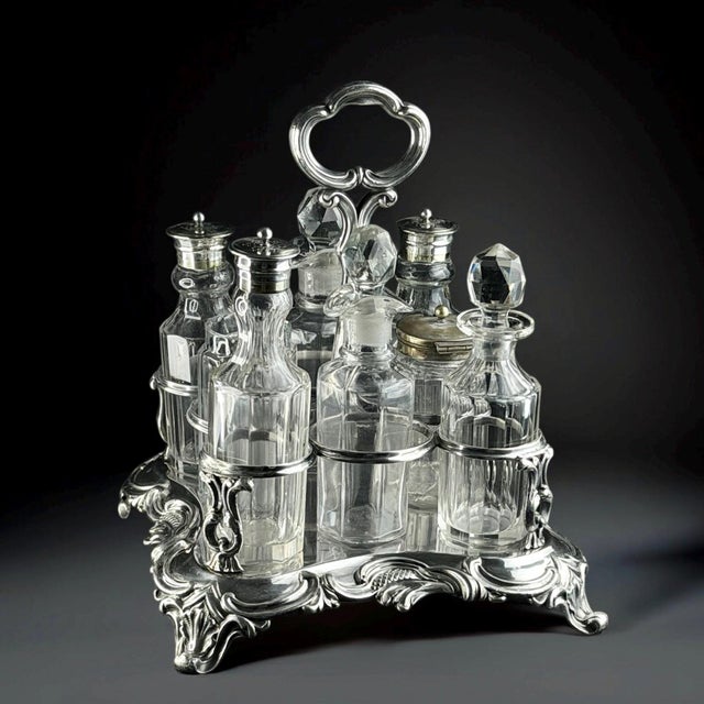 Rococo Cruet Set with Glass Bottles, 1860, Set of 8 For Sale - Image 11 of 11