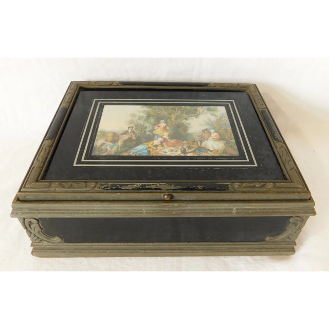 Antique Early 1900s Victorian Family Picnic Portrait Mirrored Jewelry Dresser Trinket Box For Sale - Image 13 of 13