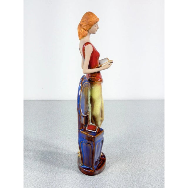 Ceramic Glazed Ceramic Sculpture of a Woman with Books For Sale - Image 7 of 10
