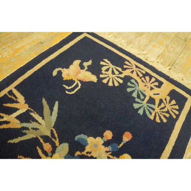 Art Deco 1920s Blue Foliate Antique Chinese Art Deco Rug 1'7'' X 2' Knotted Wool Carpet For Sale - Image 3 of 9