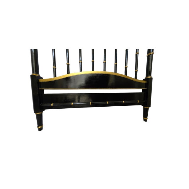 Pair of 1970s Ebony Lacquered Faux Bamboo Headboards With Gilded Gold Trim For Sale - Image 10 of 17