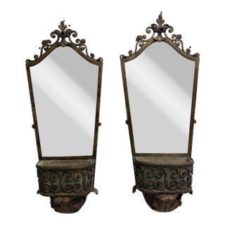 1920's Pair of Bronze and Iron Mirrored Hanging Planters For Sale