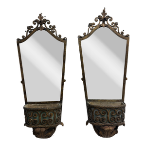 1920's Pair of Bronze and Iron Mirrored Hanging Planters