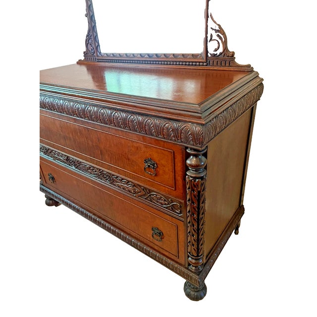 Antique Sideboard, Buffet, Console, Hand Carved, Mirror, Renaissance Revival For Sale - Image 4 of 16