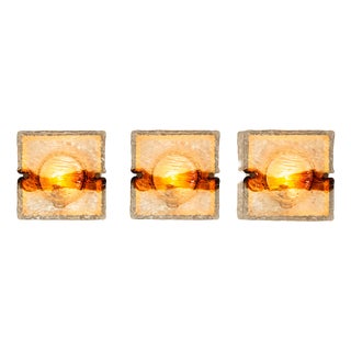 Cristal & Amber Quilt Wall Lamps by Toni Zuccheri for Venini, Italy, 1970s, Set of 3 For Sale