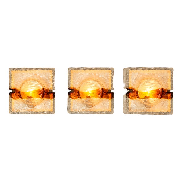 Cristal & Amber Quilt Wall Lamps by Toni Zuccheri for Venini, Italy, 1970s, Set of 3 For Sale