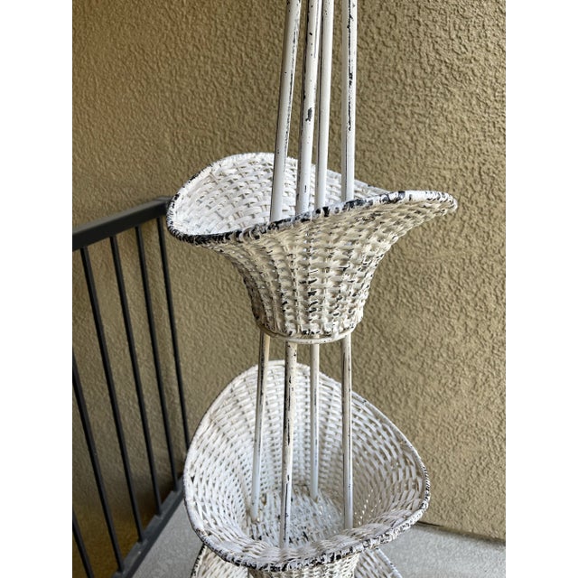 Off-white Swedish Antique Woven Metal Floral Basket Stand For Sale - Image 8 of 9