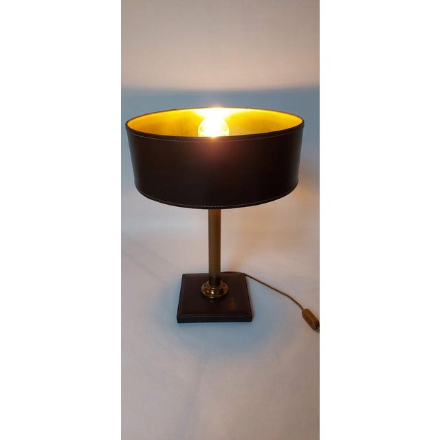 Square Base Table Lamp in Brown Leather attributed to Jacques Adnet for ILG For Sale - Image 10 of 18