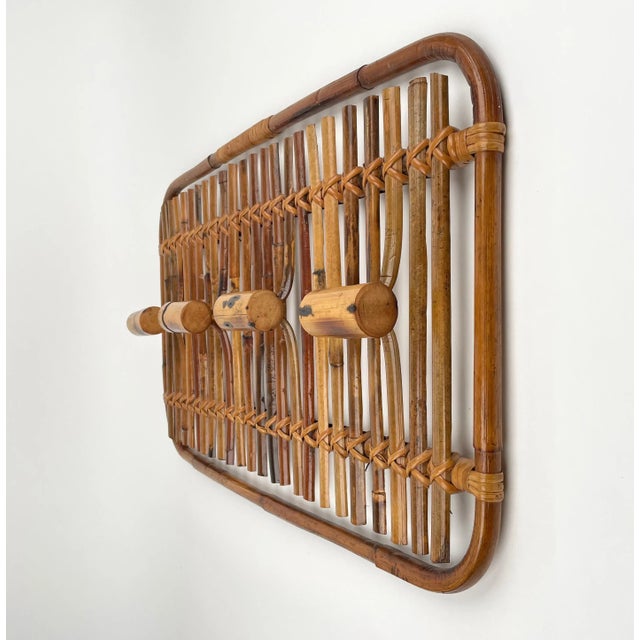 1960s Mid-Century Modern Rattan & Bamboo Coat Rack Stand, Italy, 1960s For Sale - Image 5 of 11