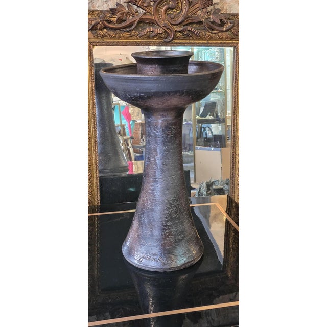 20th Century Candleholder in Brown-Black Glazed Ceramic by Jean Marais, 1950s For Sale - Image 4 of 12