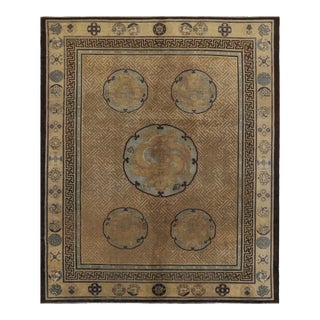 Late 18th Century Antique Chinese Dragon Rug in Gold With Pictorial Medallions For Sale